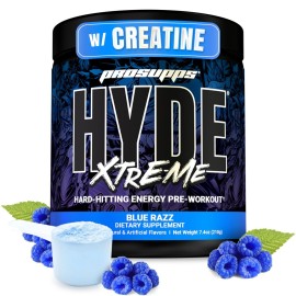 PROSUPPS Mr. Hyde Xtreme Pre Workout Powder with Creatine, Beta Alanine & Caffeine - Extreme Energy, Pumps, Focus & Performance - Fitness & Gym Supplements for Men & Women (Blue Razz, 30 Servings)