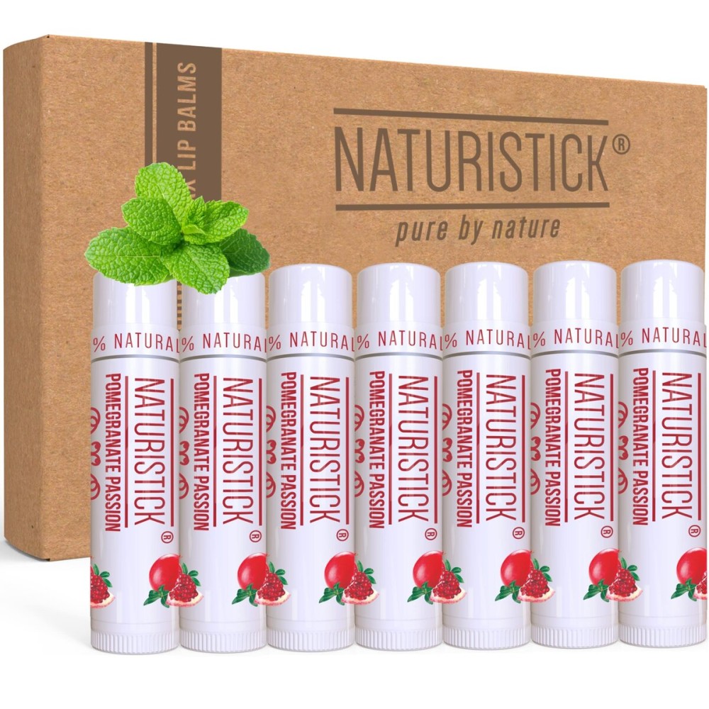 Naturistick Premium Beeswax Lip Balm for Dry, Chapped Lips | 100% Natural Lip Care | Coconut Oil, Shea Butter, Aloe Vera | Moisturizing, Chemical-Free Chapstick | 7 Pack Pomegranate | Made in USA