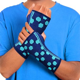 Sparthos Wrist Support Sleeves (Pair) - Compression Wrist Brace for Men and Women - Carpal Tunnel Tendonitis Arthritis Pain Relief Recovery from Wrist Pain, Strains, Sprains, Bursitis (Blue-S)