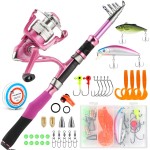 Fishing Rod and Reel Combos, Fishing Gear Gifts for Women with Spinning Reel, Lures, Line, Pink Ladies Telescopic Pole Kit Designed for Girls Adults by PLUSINNO