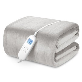 PROALLER Electric Heated Blanket Queen Size with 6 Levels & 8h Auto Off, Ultra Soft Flannel Full Body Heating Blanket, Machine Washable, Warm Gray, 84 x 90