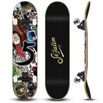 Sefulim 31 x 8 Inch Complete Skateboard 7 Layer Canadian Maple Double Kick Deck Concave Cruiser Trick Skateboard for Boys Girls Teens Adults Beginner
