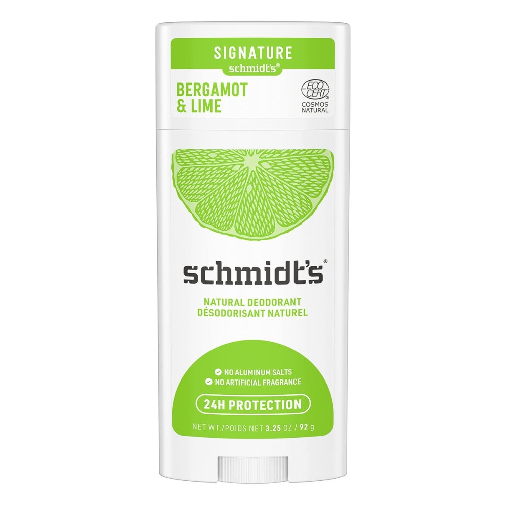 Schmidt\'s Aluminum Free Natural Deodorant For 24 Hour Odor Protection and Freshness, Bergamot + Lime Vegan, Certified Cruelty Free, 3.25 oz