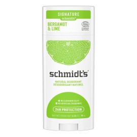 Schmidt\'s Aluminum Free Natural Deodorant For 24 Hour Odor Protection and Freshness, Bergamot + Lime Vegan, Certified Cruelty Free, 3.25 oz