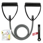 RitFit Single Resistance Exercise Band with Comfortable Handles - Ideal for Physical Therapy, Strength Training, Muscle Toning - Foam Padding Door Anchor and Starter Guide Included (Gray(35-40lbs))