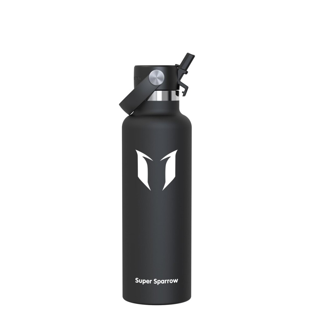Super Sparrow Insulated Water Bottle - 25 Oz - Standard Mouth FlipFlow Flask - BPA Free, Leak Proof Drink Bottle- Ergonomic Straw Water Bottles for Work, Gym, Travel, Sports