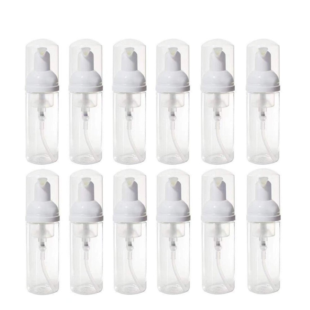 12 Pcs Empty Bottle Travel Soap Bottle | Plastic Foam Dispenser Bottle | Mini Foaming Soap Pump Dispenser for Cleaning, Travel, Cosmetics Packaging (2 oz)