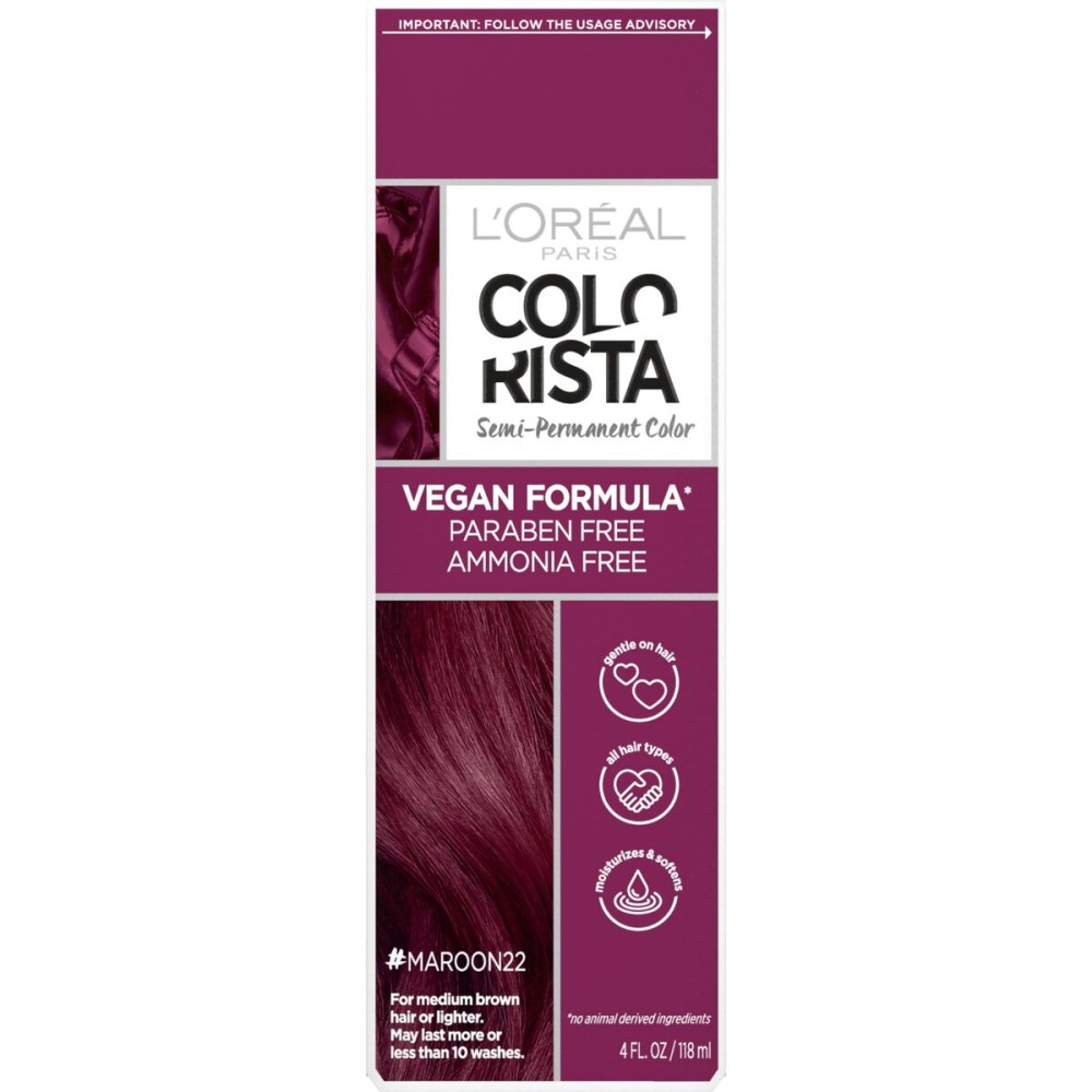 L\'Oreal Paris Colorista Semi Permanent Hair Color for Brunettes, Color Depositing Hair Mask Formula, Maroon