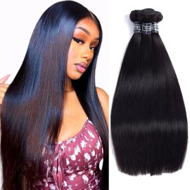 Amella Hair 10A Straight Human Hair Bundles (16 18 20 Inch) Straight Bundles Human 100% Unprocessed Brazilian Virgin Remy Straight Weave