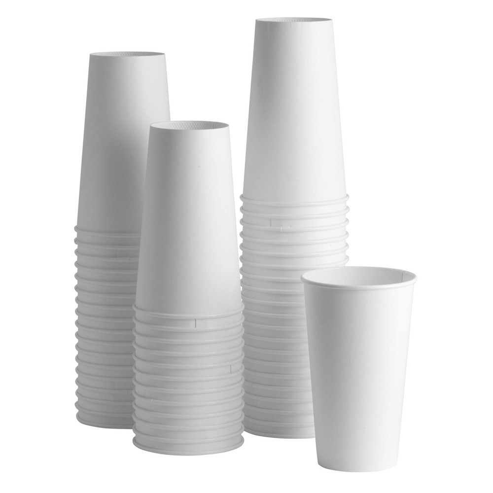GUSTO Comfy Package [100 Count 20 oz. Disposable White Paper Cups, Hot Coffee Cups - Eco-Friendly Hot Cups
