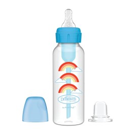 Dr. Brown\'s Anti-Colic Options+ Narrow Sippy Bottle Starter Kit, 8oz/250mL, with Level 3 Medium-Fast Flow Nipple and Soft 100% Silicone Sippy Spout, Blue, BPA Free, 6m+