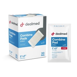 Dealmed Abdominal Combine Pads 5x9 (20-Pack) Sterile Individually Wrapped, ABD Pads, Absorbent, Non Adherent for Wound Care, Drainage, First Aid, 20/Box (1 Pack)
