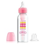 Dr. Brown\'s Anti-Colic Options+ Narrow Sippy Bottle Starter Kit, 8oz/250mL, with Level 3 Medium-Fast Flow Nipple and Soft 100% Silicone Sippy Spout, Pink, BPA Free, 6m+