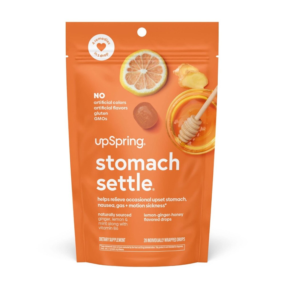 Upspring Stomach Settle Nausea Relief Drops - Fast-Acting Pregnancy Nausea Relief & Morning Sickness Relief with Ginger, Lemon, Spearmint, Honey & B6, Lemon-Ginger-Honey Flavor, 28 Drops