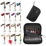PLUSINNO 16pcs Fishing Lure Spinnerbait Kit with Portable Carry Bag,Bass Trout Salmon Hard Metal Spinner BaitsKit