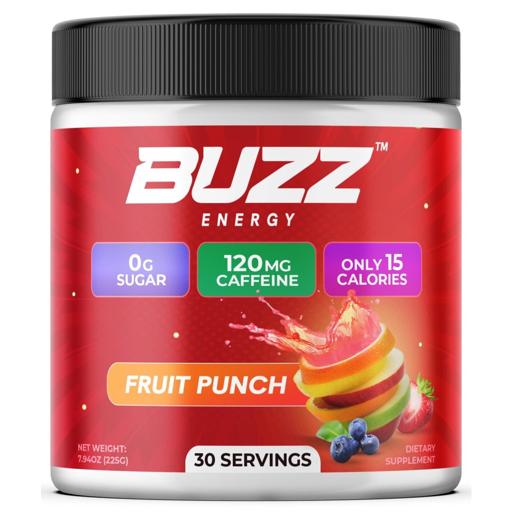 Morning Buzz Energy Drink Powder - Energy Boost Drink Mix - Sugar-Free Energy with Antioxidants - Morning Kickstart and Sports Nutrition Endurance Product - 30 Servings, Fruit Punch, 7.9 Ounces