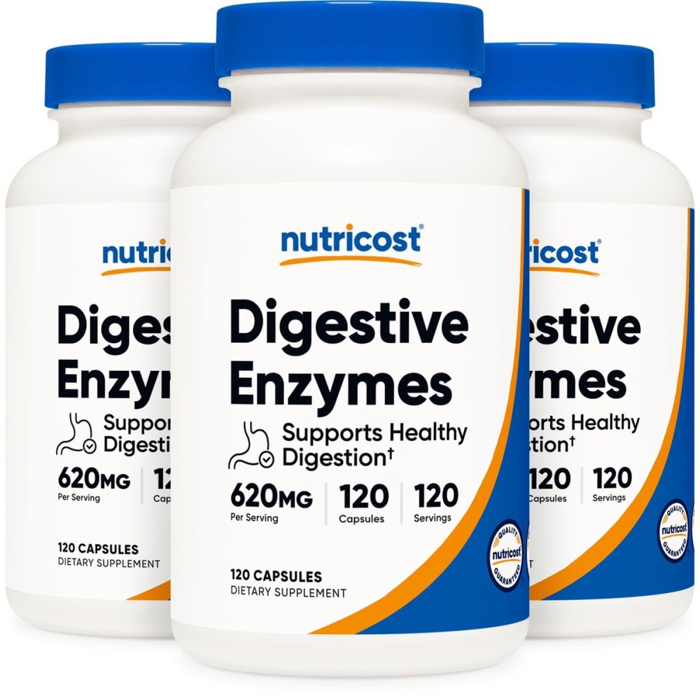 Nutricost Digestive Enzymes 620mg, 120 Veggie Capsules (3 Bottles) - Complete Digestive Enzyme Supplement