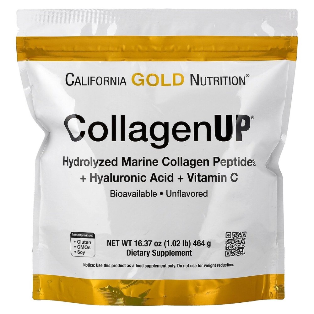 California Gold Nutrition CollagenUP, Hydrolyzed Marine Collagen Peptides with Hyaluronic Acid and Vitamin C, Unflavored, 1.02 lb (464 g)