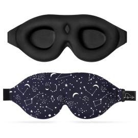 ALASKA BEAR Sleep Mask Women Men with Molded Eye Cups, Well-Contoured 3 D Extra-Plush Soft Memory Foam Blackout Eye Mask Zero Pressure on Eyelids & Eyelashes w Earplugs Set - Silent Night Stars