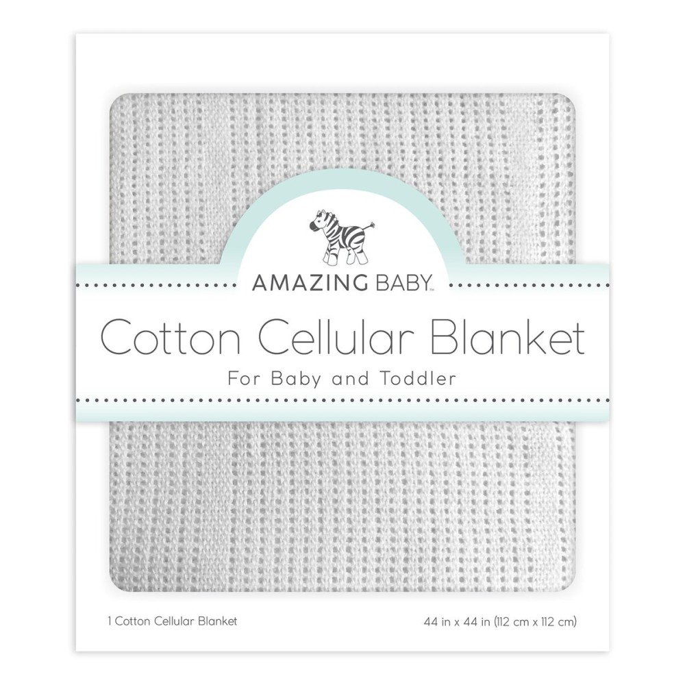 Amazing Baby Cellular Blanket, Premium Cotton Knit, Ultra Soft, Breathable, Cozy Gift for Baby Boys and Girls, Favorite Toddler Blanket, 44 x 44 inches (112 x 112 cm), Soft Sterling