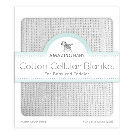 Amazing Baby Cellular Blanket, Premium Cotton Knit, Ultra Soft, Breathable, Cozy Gift for Baby Boys and Girls, Favorite Toddler Blanket, 44 x 44 inches (112 x 112 cm), Soft Sterling