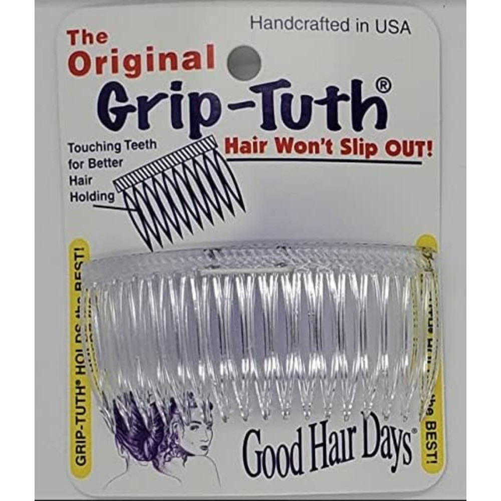 Good Hair Days Grip-Tuth Combs - 3 1/4 Side Combs, For All Types Of Hair, Decorative & Styling Women Accessories - Crystal, Set Of 2