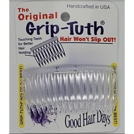 Good Hair Days Grip-Tuth Combs - 3 1/4 Side Combs, For All Types Of Hair, Decorative & Styling Women Accessories - Crystal, Set Of 2