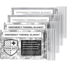 Swiss Safe 4 Pack Mylar Emergency Blankets for Survival - Compact & Insulated for Cold Weather - Designed for NASA, Outdoor, Running, Camping, Survival, First Aid Car Kit - Camouflage, 4 Pack