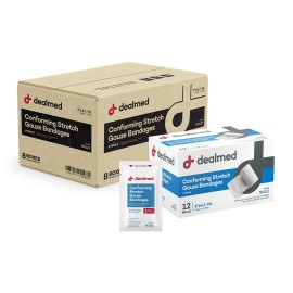 Dealmed 3 Sterile Conforming Stretch Gauze Bandages, 4.1 Yards Latex Free Stretched Dressing Wrap, Medical Non-Adherent Wound Care Mesh Bandages (Case of 96 Rolls)