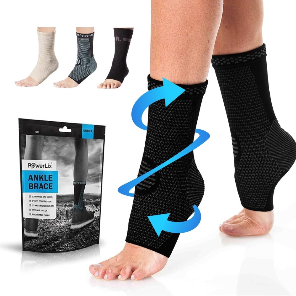 POWERLIX Ankle Orthopedic Brace Compression Support Sleeve (Pair) for Swelling, Sprain, Plantar Fasciitis, Arthritis, Tendinitis