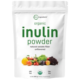 Micro Ingredients Organic Inulin FOS Fiber Powder, 2.2 lbs | Quick Water-Soluble Prebiotic | Natural Fiber for Smoothies & Drinks | Vegan Friendly, Dissolves Clear