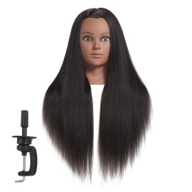 Hairginkgo Mannequin Head 26-28 Super Long Synthetic Yaki Fiber Hair Manikin Head Styling Hairdresser Training Head Cosmetology Doll Head for Cutting Braiding Practice with Clamp (91806BY0220)