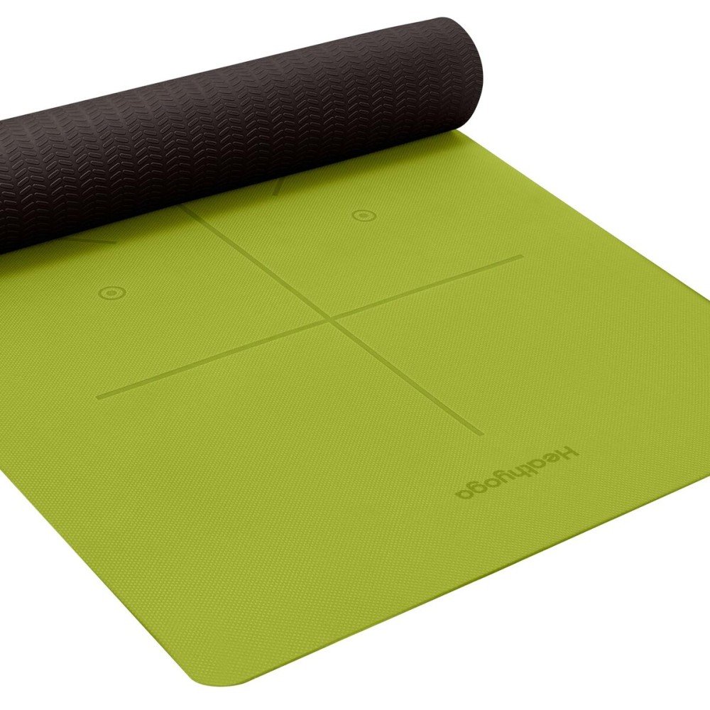 Heathyoga Eco Friendly Non Slip Yoga Mat, Body Alignment System, SGS Certified TPE Material - Textured Non Slip Surface and Optimal Cushioning,72x 26 Thickness 1/4 Grass Green