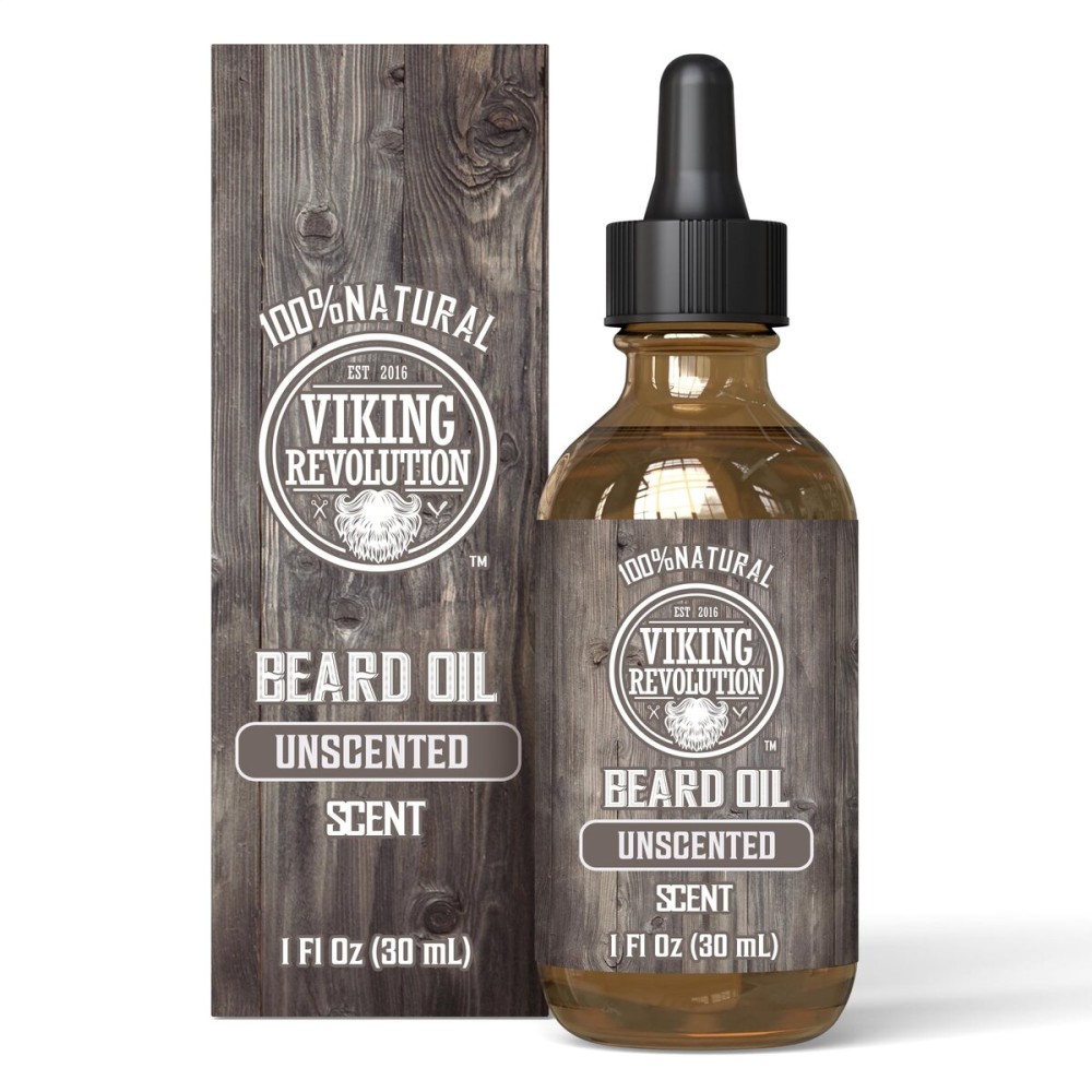 Viking Revolution Unscented Beard Oil for Men - Natural Mens Beard Oil with Argan Oil and Jojoba Oil - Beard Softener, Strengthens and Moisturizes - Beard Conditioner for Men (Unscented, 1 Pack)