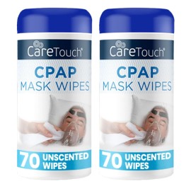 CareTouch CPAP Mask Wipes - 2 Packs of 70 Unscented Cloths for Daily Mask Care - 140 Total Soft Cleaning Sheets for CPAP Equipment - Gentle, Convenient, and Easy to Use