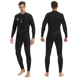 Lemorecn Wetsuits Mens Front Zip Neoprene 3mm Full Suit(3040black-XL)