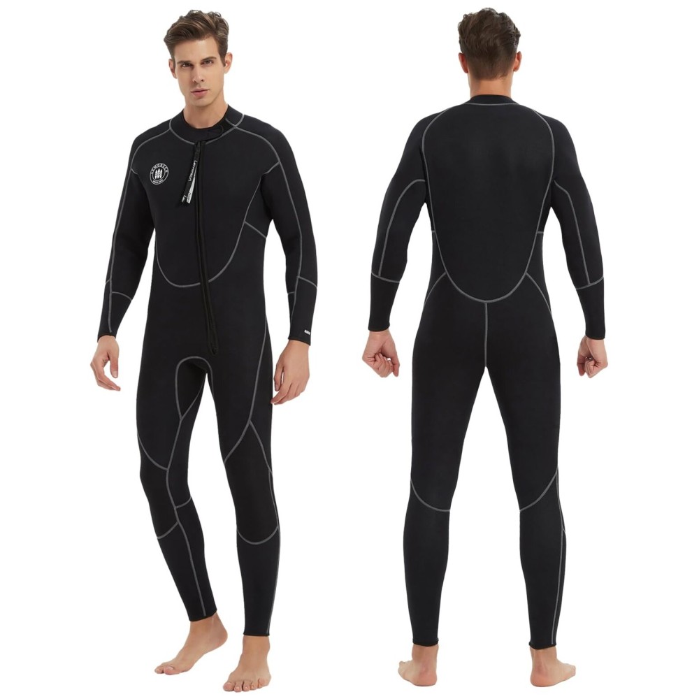 Lemorecn Wetsuits Mens Front Zip Neoprene 3mm Full Suit(3040black-L)