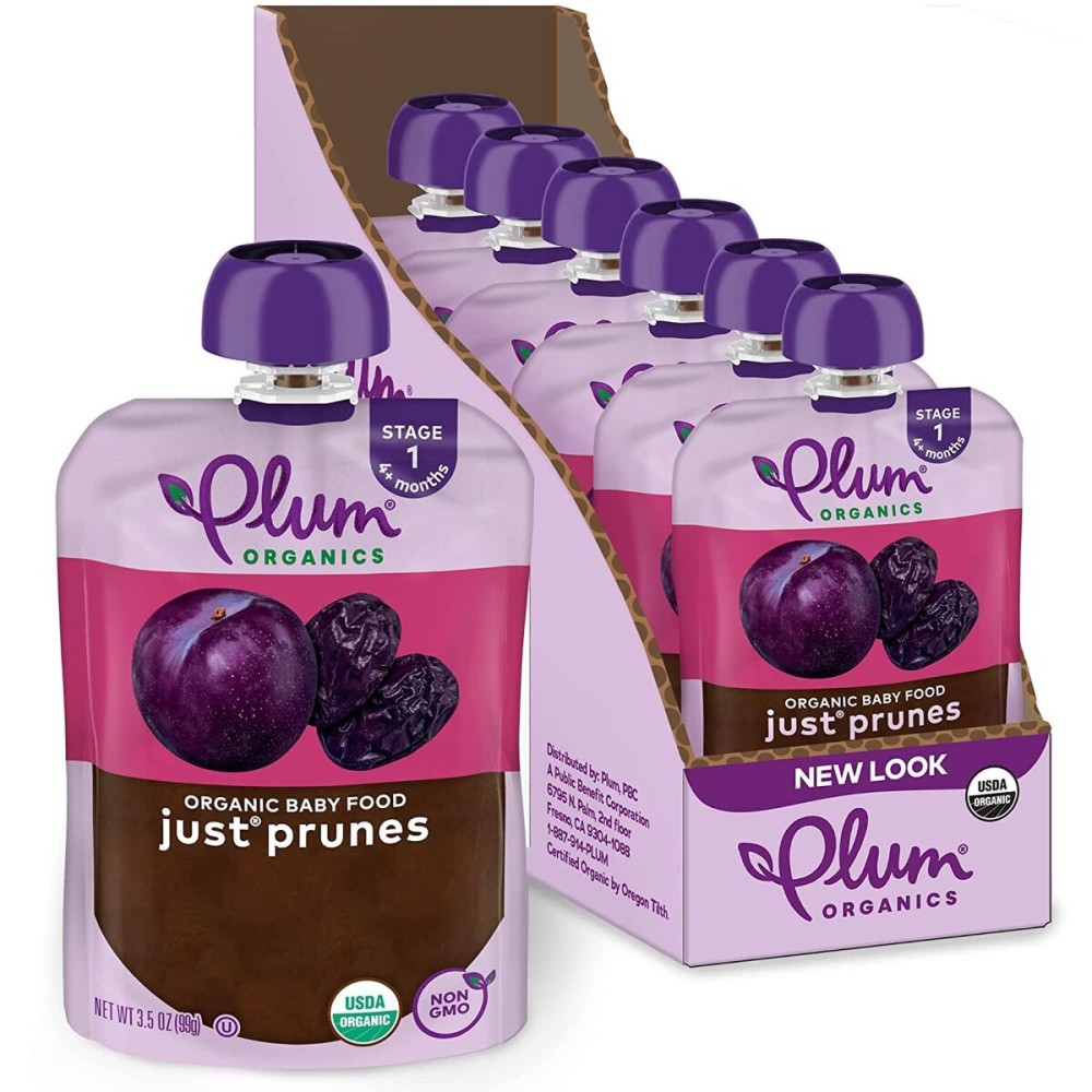 Plum Organics Just Prunes, 4+ Months - Organic Baby Food Pouches, 3.5 oz Pouch (Pack of 6)