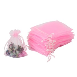 HRX Package 100pcs Pink Organza Bags,4 x 6 inches Wedding Christmas Favors Gift Drawstring Bags Jewelry Pouches
