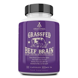 Ancestral Supplements Grass Fed Beef Brain Supplement with Beef Liver, Whole Food Brain Support Promotes Brain, Mood, and Memory Health, Brain and Liver Health Formula Capsules, Non-GMO, 180 Capsules
