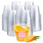 Set of 100-5 oz Clear Plastic Cups - Prestee Hard Disposable Drinkware - Bulk Cocktail, Wine and Punch Tumblers - Party and Event Drinking Cups