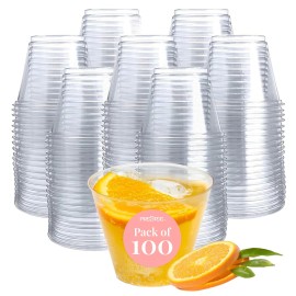 Set of 100-5 oz Clear Plastic Cups - Prestee Hard Disposable Drinkware - Bulk Cocktail, Wine and Punch Tumblers - Party and Event Drinking Cups