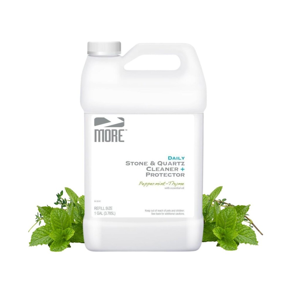 MORE Stone & Quartz Cleaner + Protector - Water-Based Surface Care Spray Refill - For Kitchen & Bathroom Countertops - Daily Cleaner/Protector - Peppermint-Thyme Essential Oil - 128oz