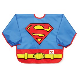 Bumkins Sleeved Bib for Girl or Boy, Baby and Toddler for 6-24 Mos, Essential Must Have for Eating, Feeding, Baby Led Weaning Supplies, Long Sleeve Mess Saving Food Catcher, Superman DC Comics