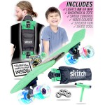 SKITCH Complete Skateboard for Kids 8-10 Year Old Beginner Boys Children Youth Teens Gift Set 22 Inch Penny Board Mini Cruiser ABEC 9 Bearings Black Skateboards Backpack Skate Tool (Mint Green LED+)