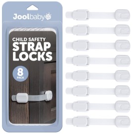 Child Safety Strap Locks (8 Pack) Baby Proof Cabinets, Drawers, Fridge, Toilet & Trash Cans - 3M Adhesive Childproof Locks - Jool Baby