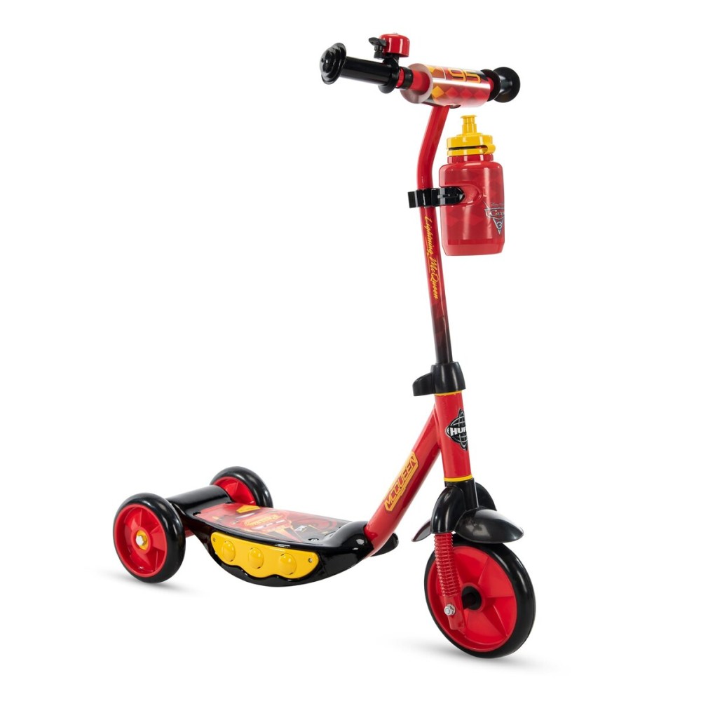 Huffy Disney Pixar Cars Preschool Scooter with Lights, Bell, and Water Bottle, Superhero Red