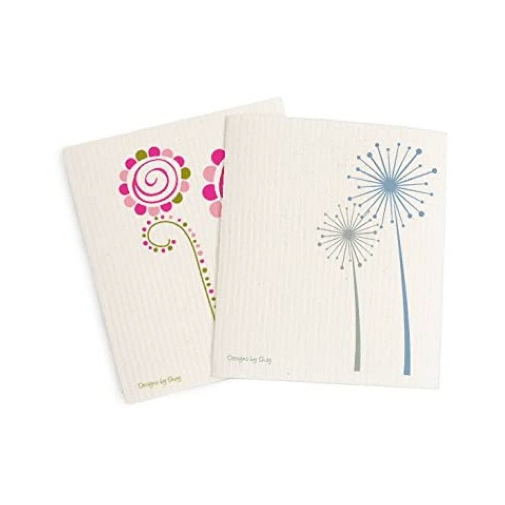 Skoy Cloth Eco-Friendly & Reusable Swedish Dishcloth, for Kitchen & Household Use, Plastic-Free Packaging, Dishwasher Safe, Designer Series - Whimsey/Carefree, White Cloth - 2-Pack