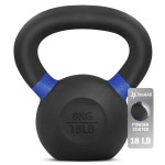 Yes4All Powder Coated Kettlebell, 18 lb Cast Iron Core Kettlebells with Non-Slip Handle & Flat Bottom for Conditioning, Heavy Duty for Strength Training - Single, Dark Blue