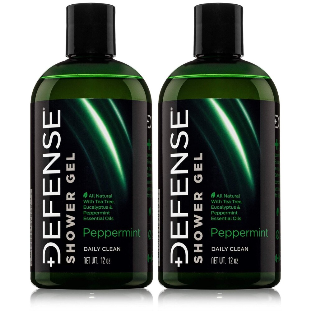 Defense Soap Peppermint Tea Tree Body Wash | All Natural Organic Shower Soap for Athletes | Odor Control & Skin Fungal Protection for Sports, Post Workout & Recovery - 12 oz (Pack of 2)